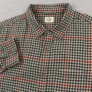 Marine Layer Balboa Flannel Shirt Mens Marge (M/L) Green Red Classic Fit Cotton